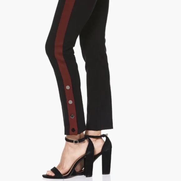 PAIGE Asha Black Maroon Side Tuxedo Stripe Ankle Buttons Pants Size 27 - Picture 6 of 9